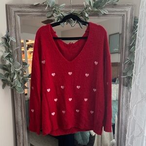 Pink Lily Red Heart V-Neck Sweater